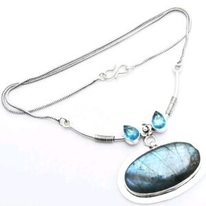 Labradorite, Blue Topaz Gemstone 925 Sterling Silver Handmade Necklace